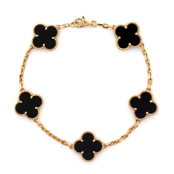 Van Cleef & Arpels Vintage Alhambra 5 Motifs Bracelet 18K Yellow Gold and Onyx - Picture 1 of 3